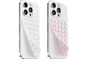 MNYATR (2 Pack) Silicone Suction Cup Phone Case Mount Double Sided, Sticky Phone Grip with Higher Suction Power for Cell Phone, Hands-Free Phone Accessories for Selfies and Videos, Clear & Light Pink