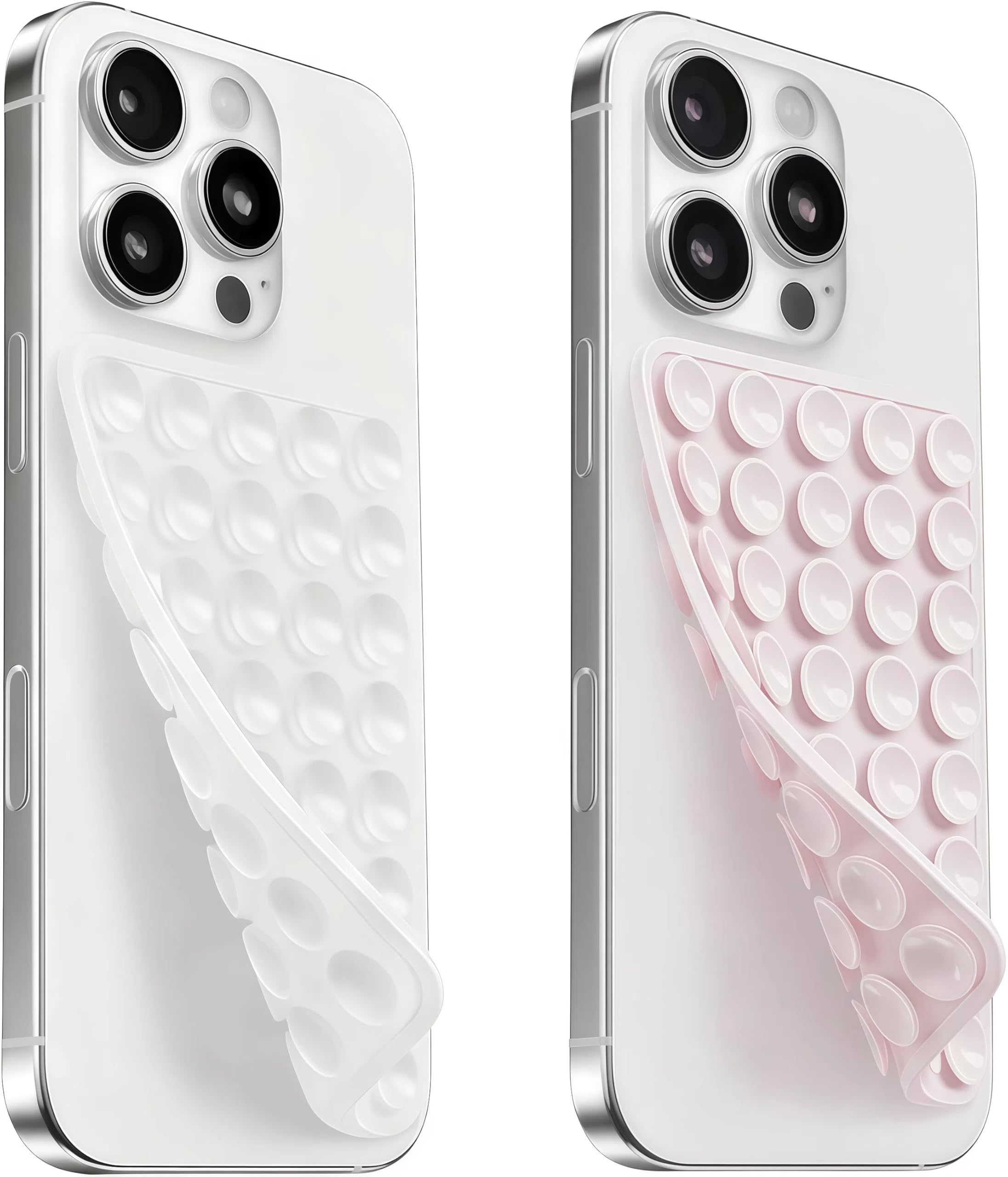 Photo 1 of (2 Pack) Silicone Suction Cup Phone Case Mount Double Sided, Sticky Phone Grip with Higher Suction Power for Cell Phone, Hands-Free Phone Accessories for Selfies and Videos, Clear & Light Pink