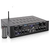 Pyle 500W Karaoke Wireless Bluetooth Amplifier - 4 Channel Stereo Audio Home Theater Speaker Sound Power Receiver w/AUX in, F