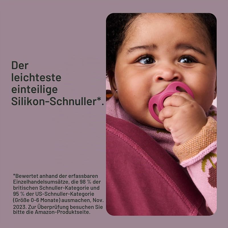 Ultraleichter StayPut Schnuller, 6-18m, 4er Pack, einteiliges Silikondesign