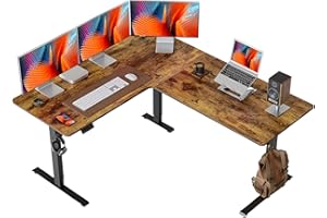 FEZIBO 63" L Shaped Standing Desk Height Adjustable, Large Size Adjustable Desk with Child Protection Device, Electric Stand 