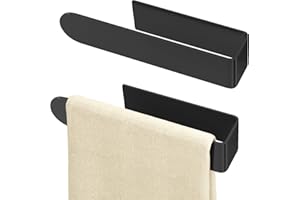 BETHOM Hand Towel Holder, Self Adhesive Towel Racks for Bathroom Wall Mounted, 8 Inch Square Hand Towel Bar Stick on Wall for Kitchen Cabinet Shower, Black (2 Pack)