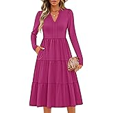 ZESICA Women's Long Sleeve Spring Dresses 2026 Fashion V Neck Casual Loose Ruffle Flowy A Line Tiered Midi Dress