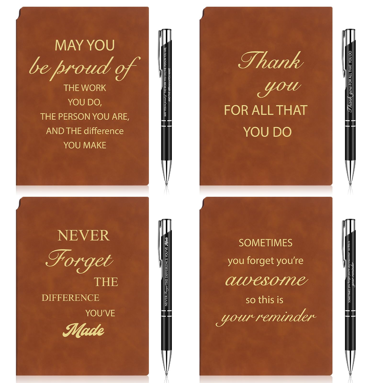 CCCYMM 8 Pcs Thank You Gifts Notebook Inspirational A5 Leather Journal Notebook and Motivational Metal Ballpoint Pen Employee Appreciation Gifts Coworker Leaving Inspirational Notebooks for Teacher