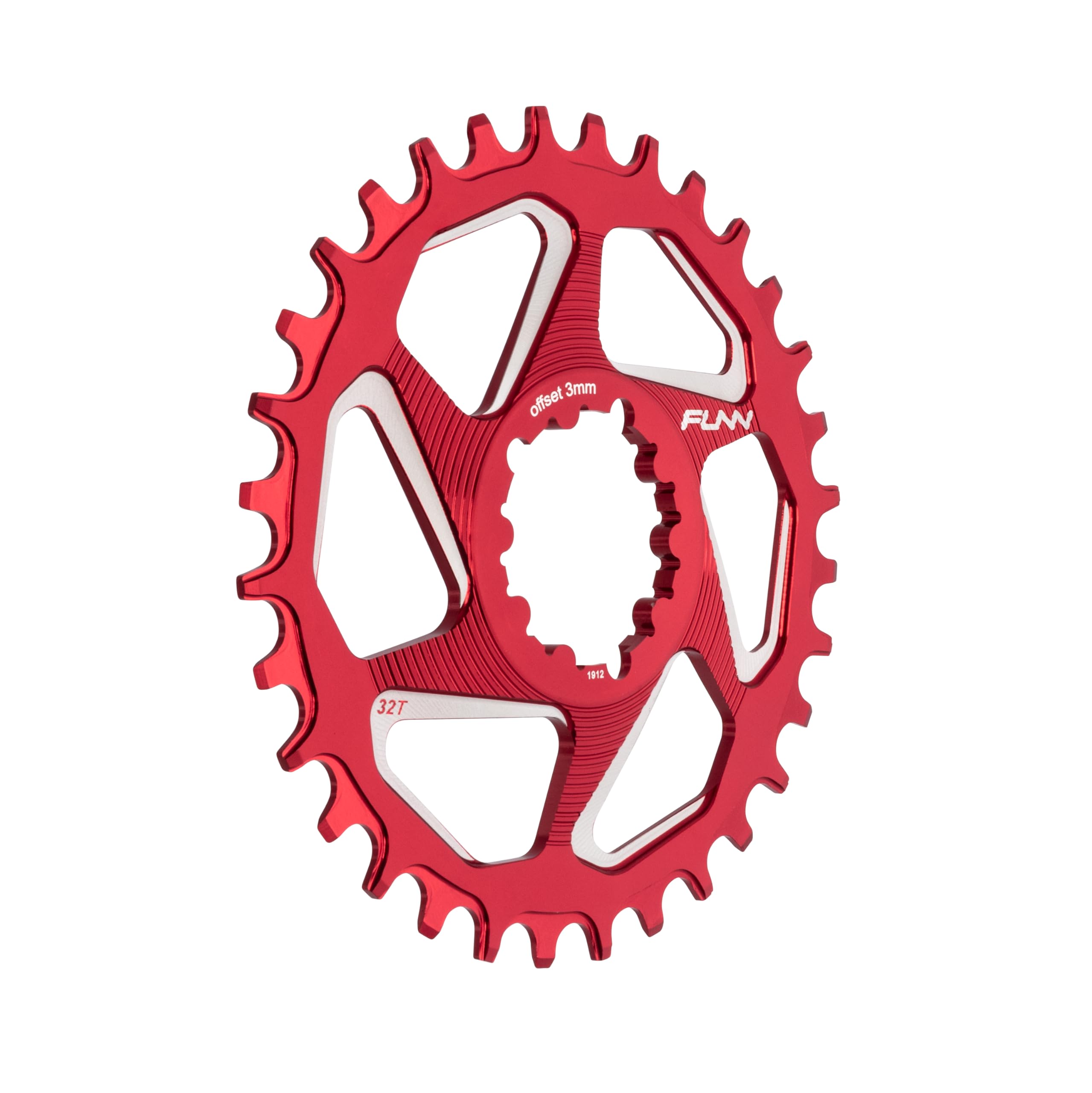Funn Solo DX Narrow Wide Chainring for 9 10 11 12 Speed Chain, Fits SRAM Direct Mount Interface Crankset, 3mm Offset, Single Speed Bike Chain Ring for MTB, BMX Bike and Road Bike (32T, Red)
