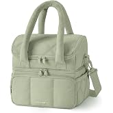 BAGSMART Lunch Bag Women, Double Deck Insulated Lunch Box, Sage Green | Puffer Lunch Tote, Leakproof, Durable &amp; Reusable Large Lunch Cooler For Work Picnic Travel Meal Prep