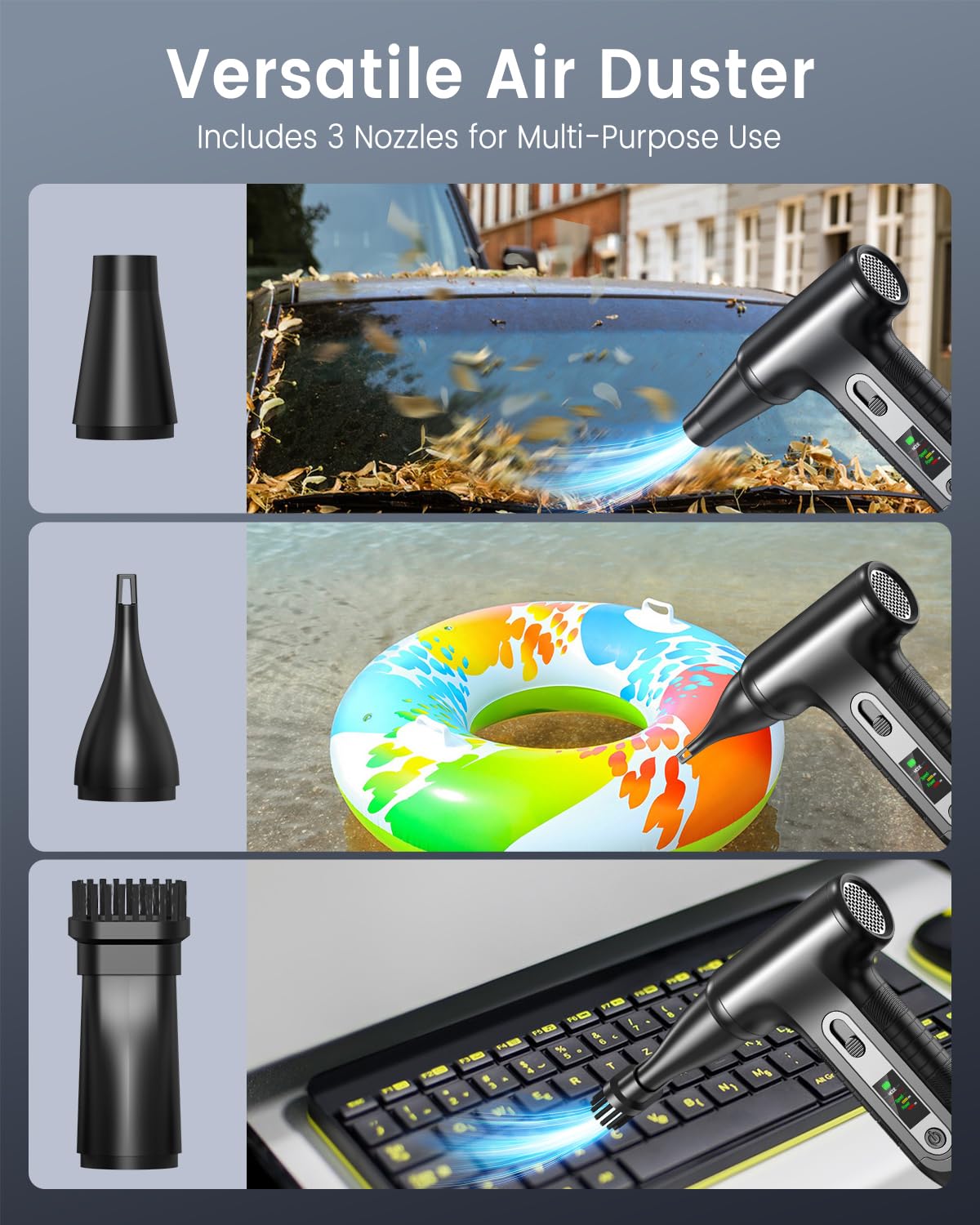 Elektrische Staubgebläse 200000 RPM mit HD‑Display - Air Duster Mini‑Gebläse für PC‑Reinigung mit LED‑Licht, Druckluftspray für Tastatur, Elektronik, Air Blower, W06, Schwarz 5