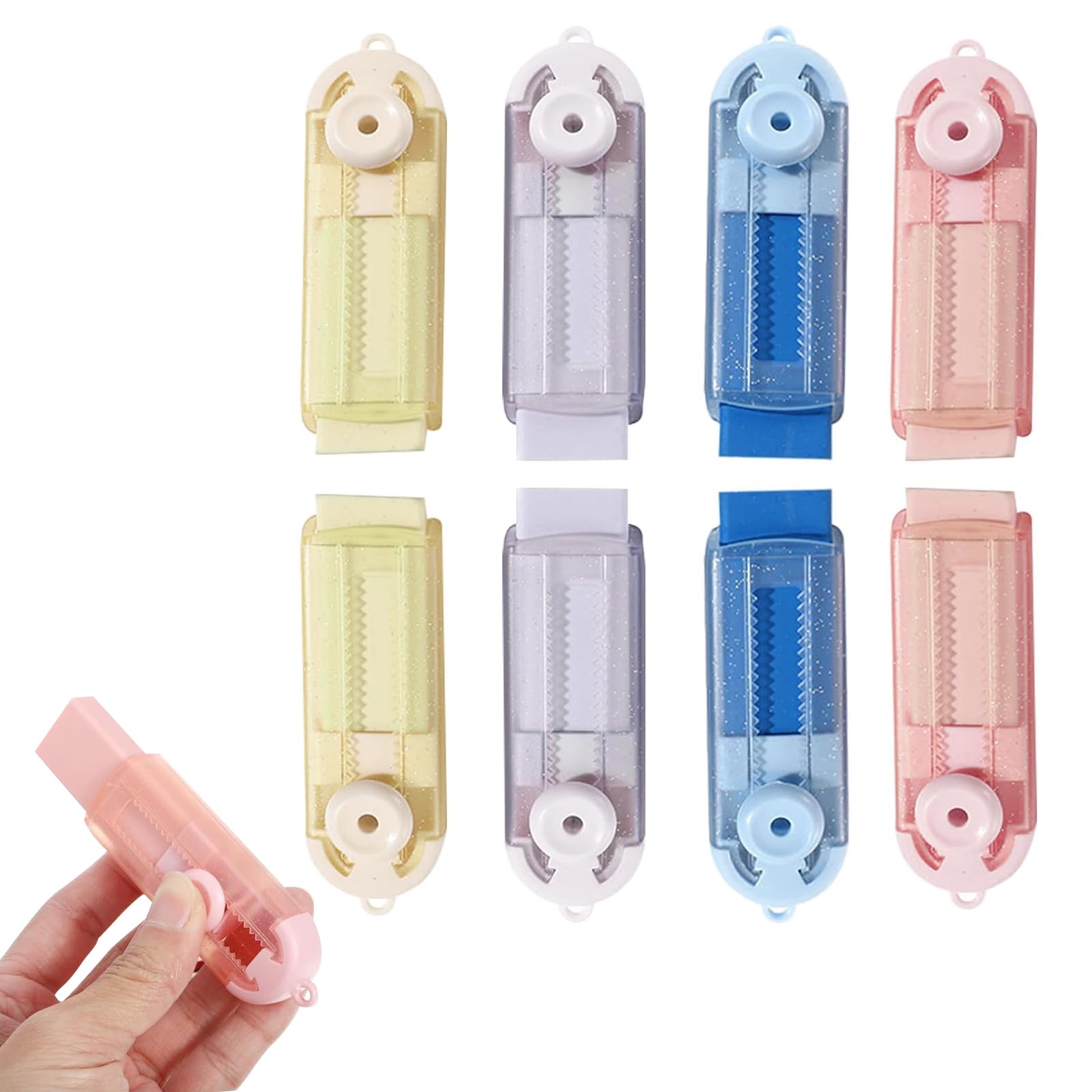 8Pcs Cute Erasers, Retractable Erasers with Plastic Sleeve, Erasers for Pencils, Push-Pull Aesthetic Erasers, Preppy Erasers for Drawing, Writing, School Supplies and Office Use (4 Colors)