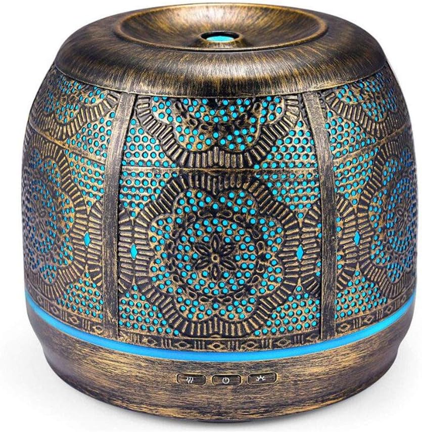 500Ml Bronze Metal Aromatherapy Diffuser for Essential Oil 7 Color Fragrance Lamp Humidifier for Baby Office Home