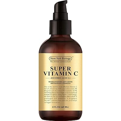 New York Biology Vitamin C Serum for Face and Eye Area - Highest Professional Grade with L Ascorbic Acid - Huge 2 oz