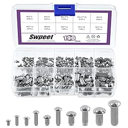 Swpeet 190Pcs M2 M2.5 M3 M4 M5 Solid 304 Stainless
