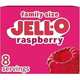 Jell-O Gelatin Dessert Mix, Family Size, Raspberry, 6 oz Box | 90 Calories per Serving, Sweet Gelatin Dessert, Just Stir with Boiling &amp; Cold Water, Sealed Pouch for Freshness