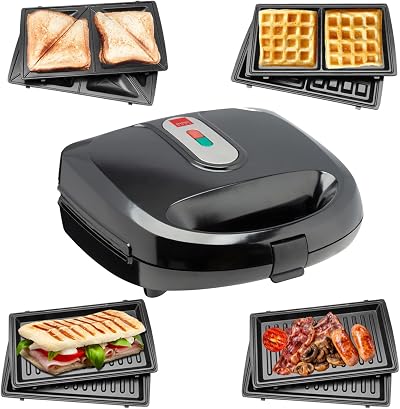 SensioHome 3 in 1 Waffle Maker Panini Press & Grill with Non Stick Plates