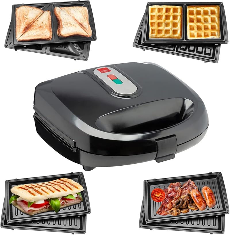 SensioHome 3 in 1 Waffle Maker Panini Press & Grill with Non Stick Plates