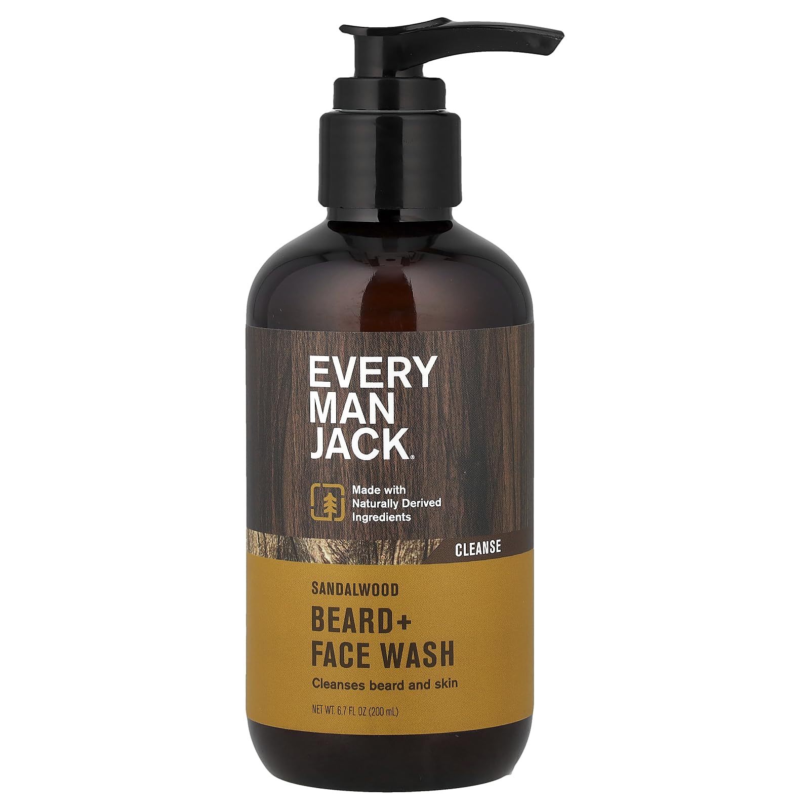 Every Man Jack Beard + Face Wash - Sandalwood | 200 ml - 1 Bottle | Naturally Derived, Parabens-free, Pthalate-free, Dye-free, and Certified Cruelty Free