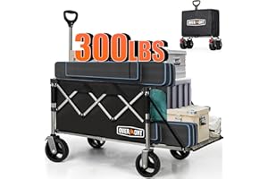 Overmont Collapsible Portable Wagon Cart - 49.2'' Extended Camping Wagon 200L with Flexible Tailgate Removable All-Terrain Wh