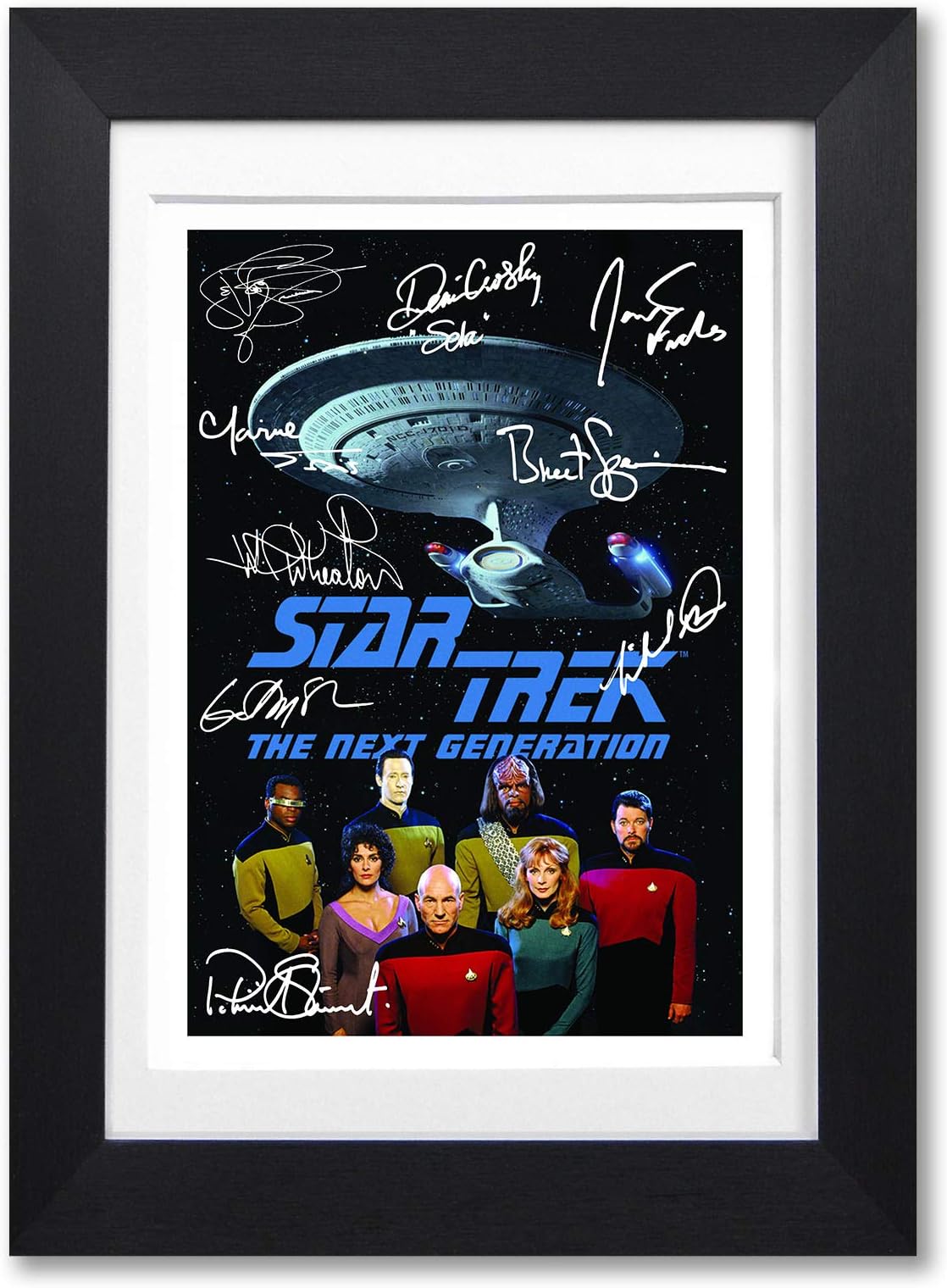 Star Trek The Next Generation Cast Signed Autograph A4 Poster Photo Print TV Show Series Season Framed DVD Boxset Memorabilia Gift (BLACK FRAMED & MOUNTED)