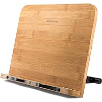 Readaeer Bamboo Book Stand, Large Book Holder with 6 Adjustable Height, Foldable Cookbook Stand Desktop Document Holder for K