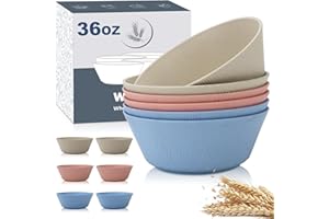 Wrova Wheat Straw Bowl Sets with textured pattern,6 PCS Unbreakable Cereal Bowl 36 OZ,Microwave and Dishwasher Safe Bowls,Soup Bowl Sets BPA Free for Salad (Colorful