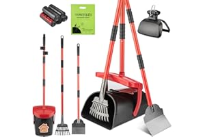 HUZSV Pooper Scooper with Swivel Bin-Heavy-Duty Metal Rake & Spade, Portable Poop Scooper,Includes 100 Waste Bags, Easy to Clean, Perfect for Grass Dirt or Gravel,Ideal for Small Medium Large Dogs