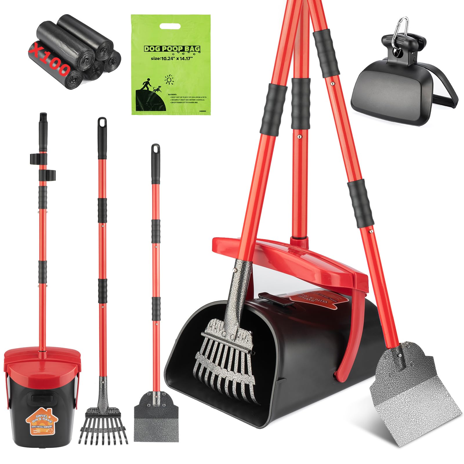 Photo 1 of HUZSV Pooper Scooper with Swivel Bin-Heavy-Duty Metal Rake & Spade, Portable Poop Scooper,Includes 100 Waste Bags, Easy to Clean, Perfect for Grass Dirt or Gravel,Ideal for Small Medium Large Dogs