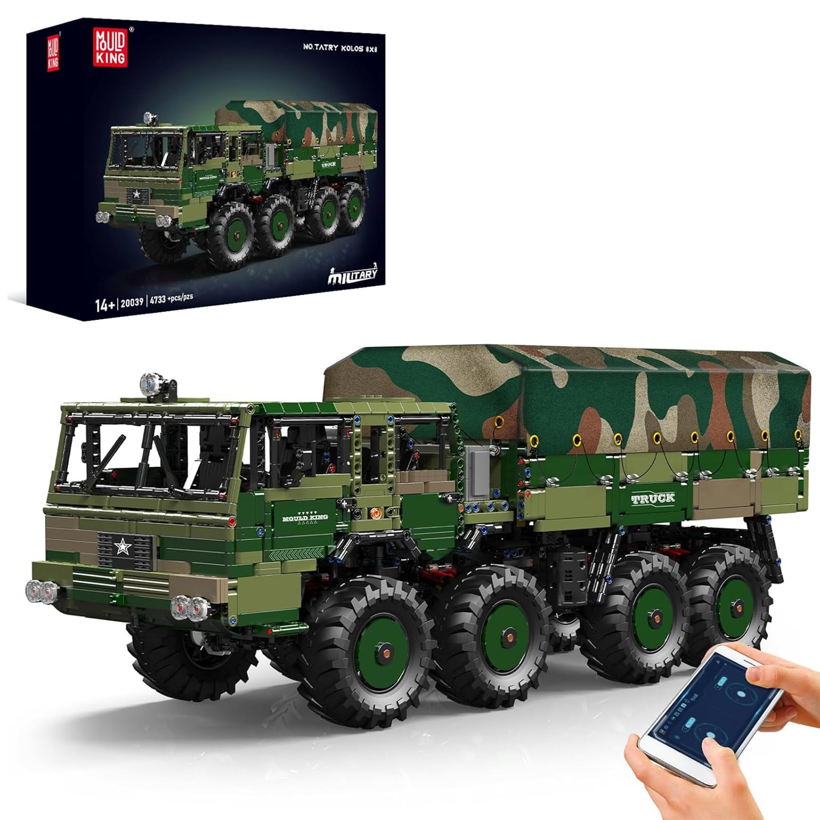 Photo 1 of (used)(incomplete) Mould King 20039 Military Vehicles Building Blocks Set, RC Control Heavy All-Terrain Vehicle Model for Adult, Army Trucks Car Collectible Model for Military Enthusiasts (4733 Pieces)