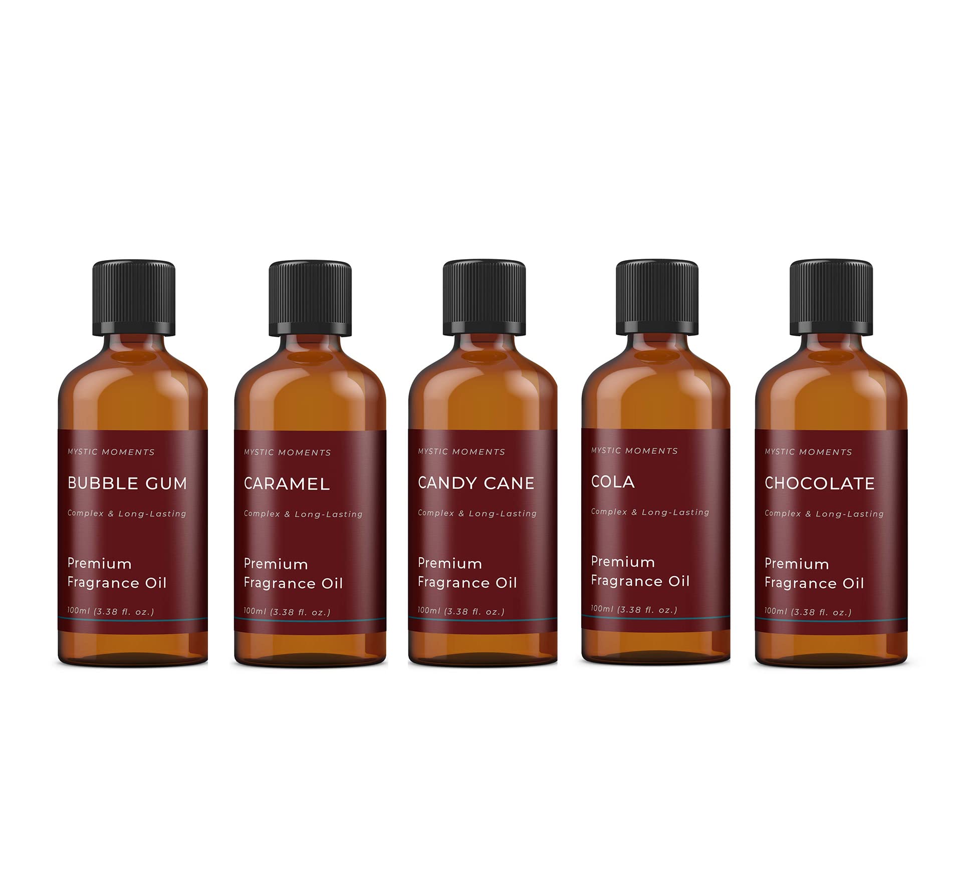 Mystic Moments | Sweet Shop Fragrant Oil Gift Starter Pack 5 x 100ml | Bubble Gum, Candy Cane, Caramel, Chocolate & Cola | Home Fragrance Oils for Soap, Candle & Skincare Crafting