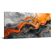 KREATIVE ARTS Orange and Black Abstract Canvas Wall Art, Modern Abstract Painting for Living Room, Bedroom, Home Office, Contemporary Artwork Prints, 20x40 Inches, Ready to Hang