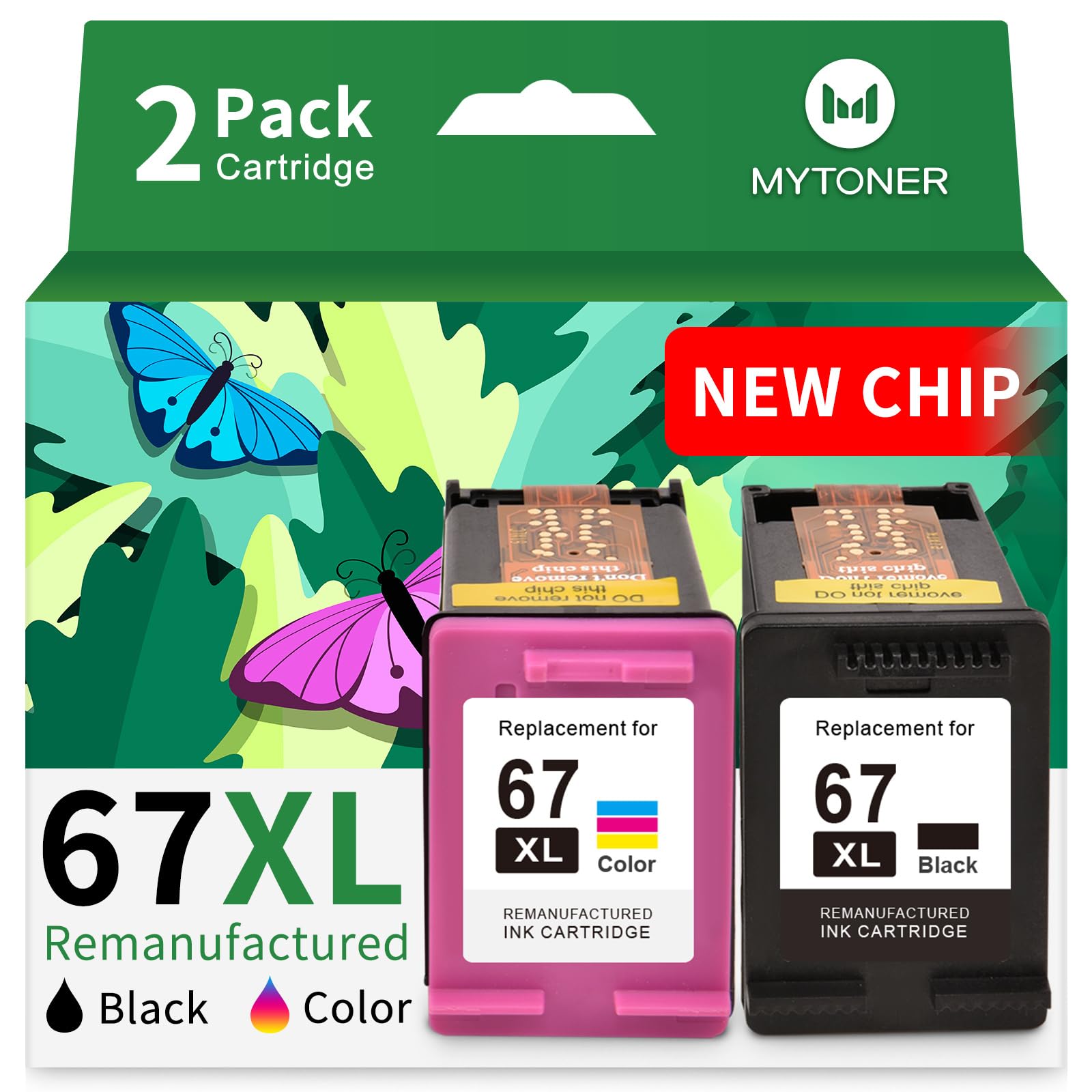Photo 1 of MYTONER 67XL HP Printer Ink Replacement for HP Ink 67 Black/Color Combo Pack HP 67 Ink for DeskJet 2755e 2855e 2800e 4155e 2700e 2700 Envy 6000 6055e 6400 Envy Pro 6458 Printer Ink HP 67 XL (2 Pack)
