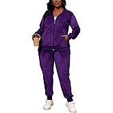 Tycorwd Women's Plus Size Two Piece Outfits Velour Sweatsuits Sets Long Sleeve Loungewear Tracksuit Sets