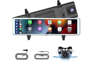 HIKITY 11.26 Inch Dashcam Front and Rear View Mirror Camera, Wireless CarPlay Android Auto Screen, Rearview Mirror Dash Cam with Bluetooth/Dual Cameras/AUX/Split Screen/Voice Control/1080P Backup Camera