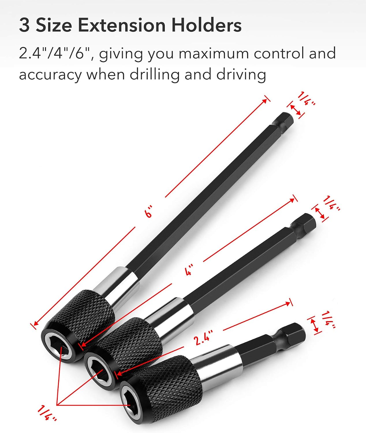 QWORK® 3 Pcs 1/4 Inch Hex Shank Quick Release Bar Socket Screwdriver Bit Holder - Image 3