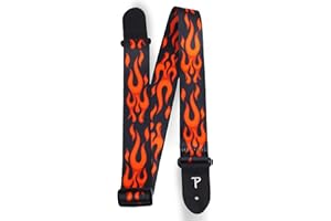 P PERRI'S LEATHERS LTD. Perri's Leathers Leather Guitar Strap, 39"-58", Red Flame, Polyester, Fits Electric, Jacquard, Adjustable, Cool Acoustic Guitar Straps for Electric & Bass