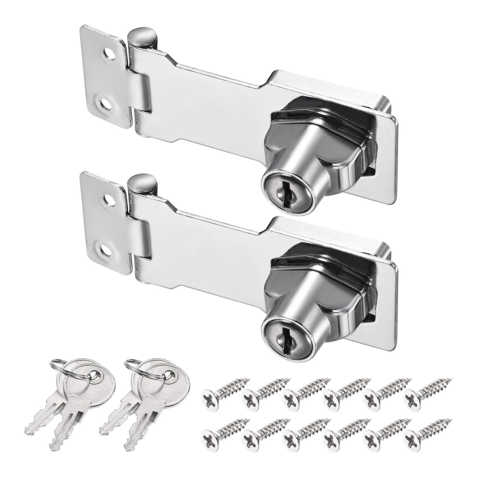 PATIKIL Keyed Hasp Locks, 2 Pack 3 Inch Twist Knob Locking Hasp Lock Metal Safety Hasp Latches for Cabinet Small Door, Keyed Alike, Silver