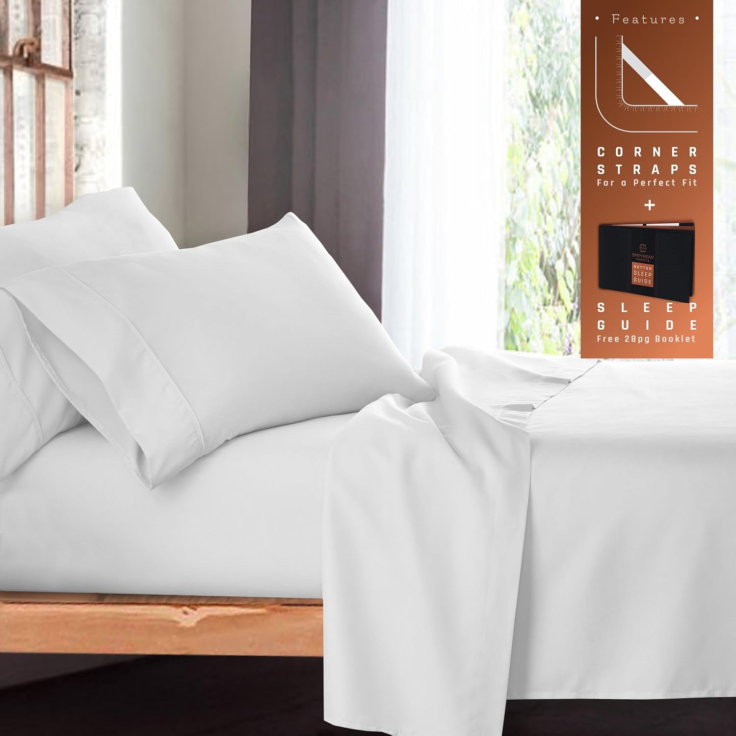 Empyrean Bedding 4Piece King Bed Sheet Set with Corner Straps on Extra