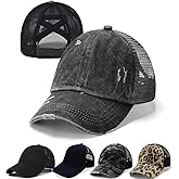 Criss Cross Hat Washed Distressed Baseball Cap Ponytail Hat High Messy Bun Ponycap for Women
