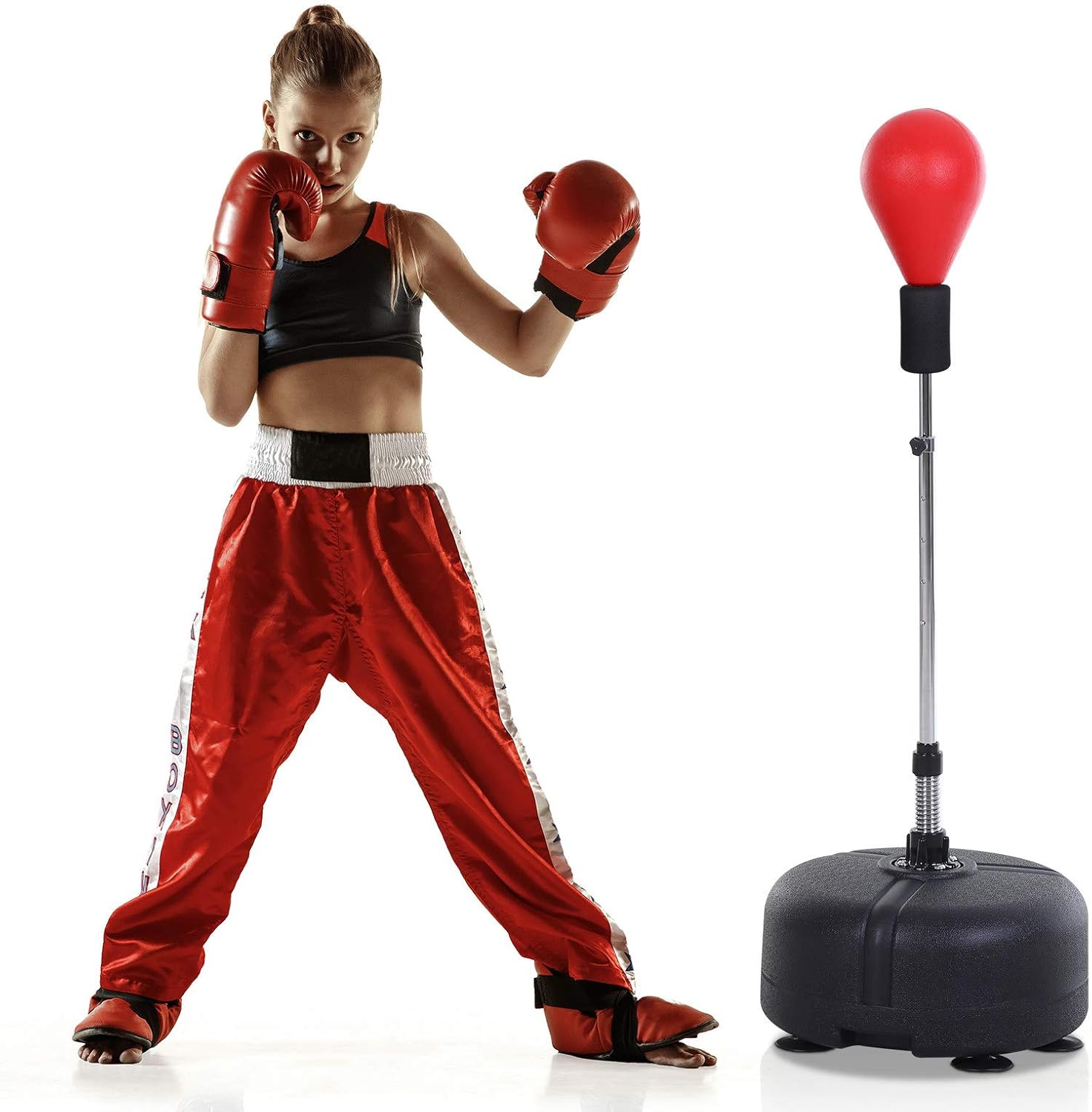 Soozier Punching Bag Free Standing w/Boxing Gloves Height Adjustable Boxing Ball Set Great for Training, Exercise, Fitness & Stress Relief - Red : Sports & Outdoors