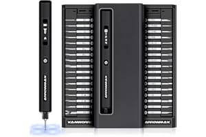 AM ARROWMAX Electric Screwdriver, Small Cordless Precision Screwdriver Set with 34 Magnetic Precision Bits, Smart Motion Control, Rechargeable Tool Kit for Electronics Laptops Glasses Watch, Black