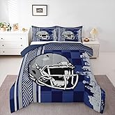Erosebridal Boys Rugby Football Queen Comforter Set Football Sports Game Down Comforter, Rugby Ball Fan Helmet Bedding Set, Competitive Games European Sport Duvet Set Grey Blue