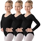LessonZoo 3 Pack Girl's Long Sleeve Leotard Ballet Dance Gymnastics Bodysuit Basic Classic Kids Dancewear Outfits 2-14 Years