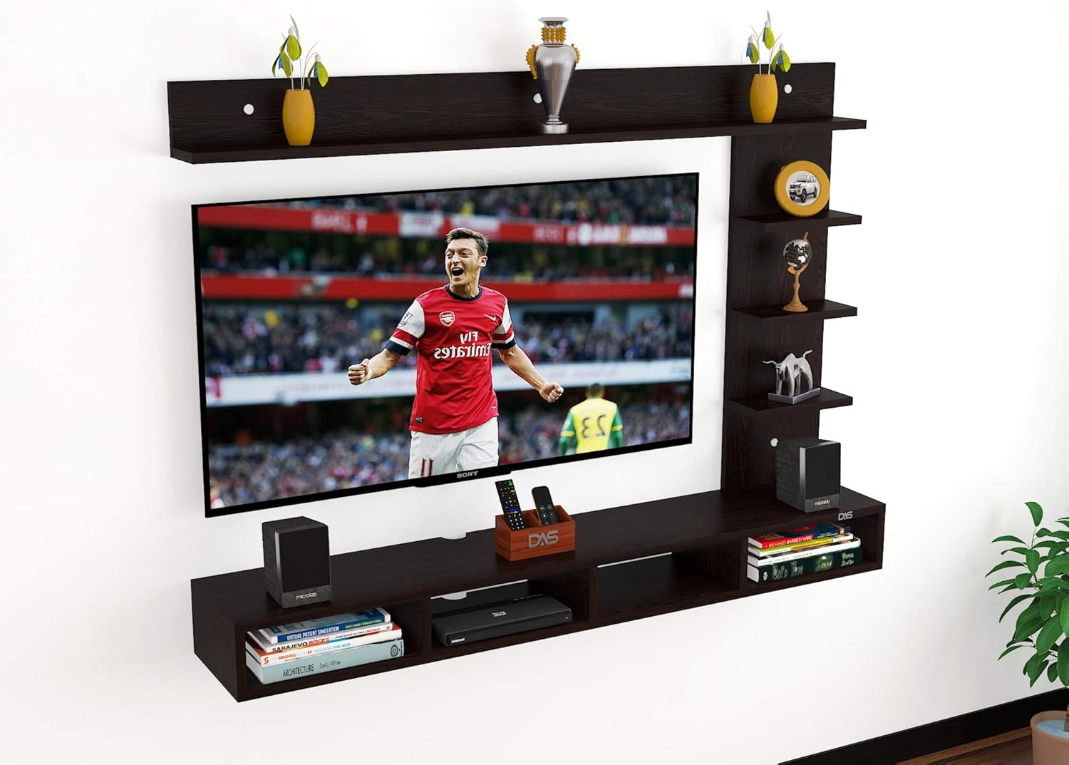 DAS Engineered Wood Wall Mount TV Entertainment Unit with Set Top Box Stand and Wall Shelf