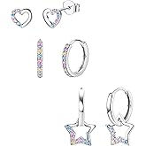 YADOCA 925 Sterling Silver Earrings Hypoallergenic Hoop Earrings for Girls Women Cute Toddler Earrings Kids Earrings Jewelry for Teen Girl Heart Star CZ Butterfly Stud Earrings Set for Sensitive Ears
