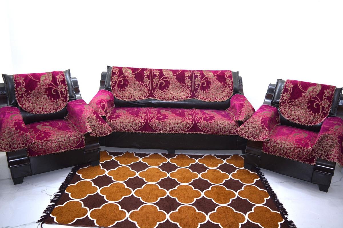 Buy KINGLY Pink Sofa Cover with ARM Set of 12PC(3+1+1) USE Both Side