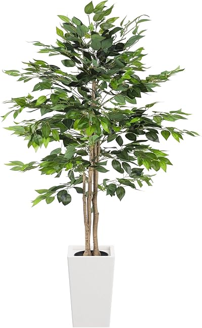 YOLEO 6ft Ficus Tree with White Planter Indoor Fake Plant Decor