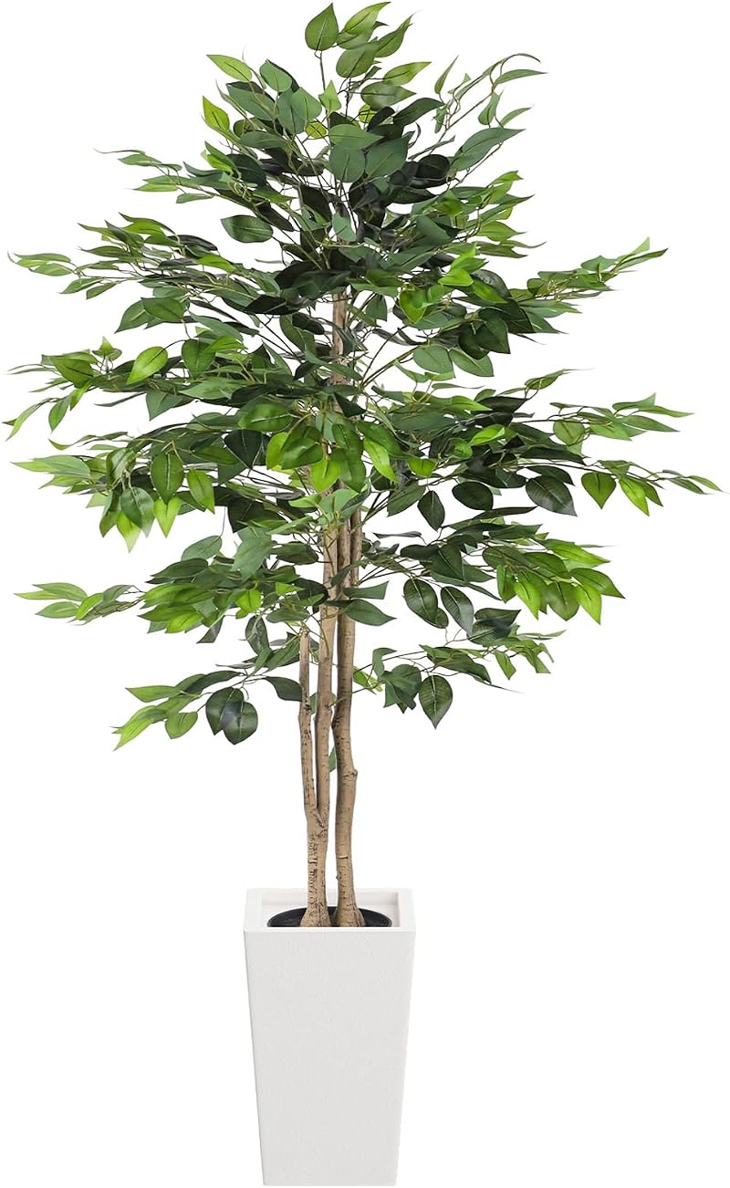 YOLEO 6ft Ficus Tree with White Planter Indoor Fake Plant Decor