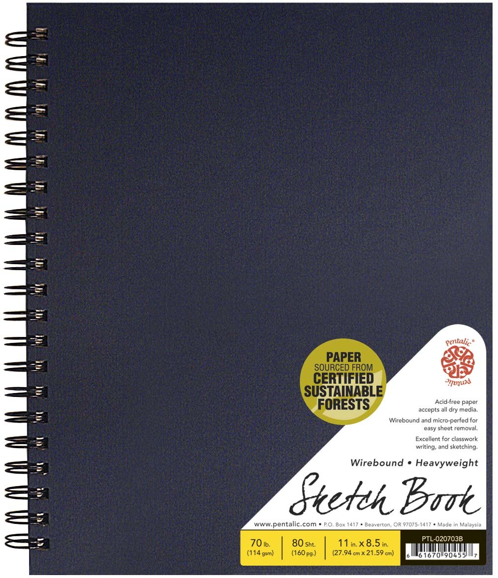 Pentalic Sketch Book, Wirebound, 8-1/2-Inch by 11-Inch, Blue