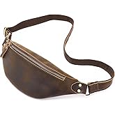 Vintage Genuine Leather Fanny Pack Small Waist Bag Travel Sling Pouch with Adjustable Leather Belt Coffee