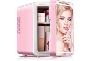 Reemix Skincare Fridge, Mini Beauty Fridge with LED Mirror, 4L Portable Small Refrigerator for Bedroom, Car, Office & Dorm, Cooler & Warmer, Pink