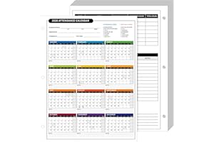 ReliThick 50 Pcs 2026 Attendance Calendar Card Stock Paper 2026 Attendance Sheets for 3 Hole Binder Employee Record Folders(Multicolor)