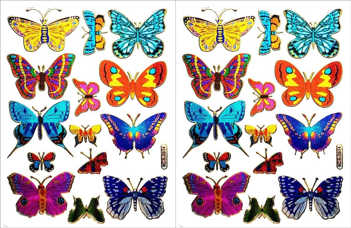 Stickers 2 Sheets Butterfly Insect Boho Hippie Retro Art